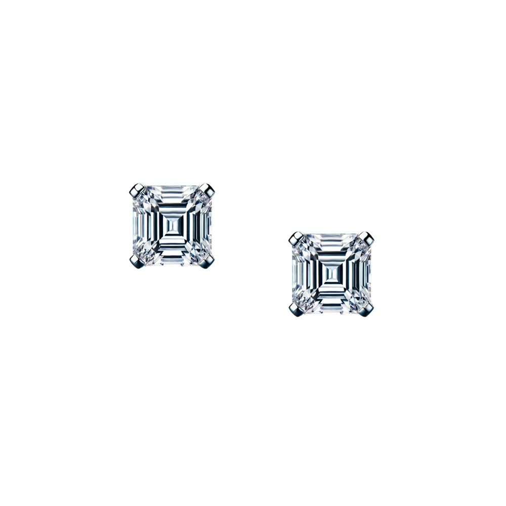 Korman Collection 18k White Gold Asscher Diamond Stud Earrings
